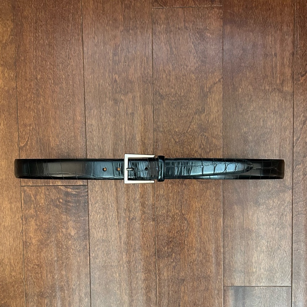 Trafalgar Black Croc-Embossed Leather Belt with Silver Buckle‎